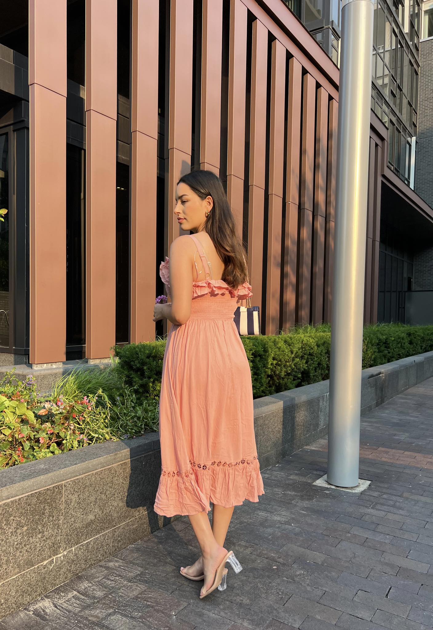 Midi Dress in Rose Color with Smocking
