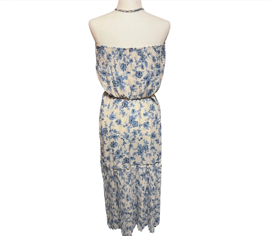 Blue & Cream Floral Print Maxi Dress