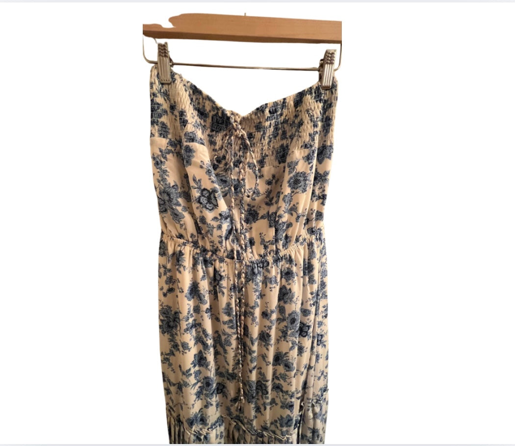 Blue & Cream Floral Print Maxi Dress