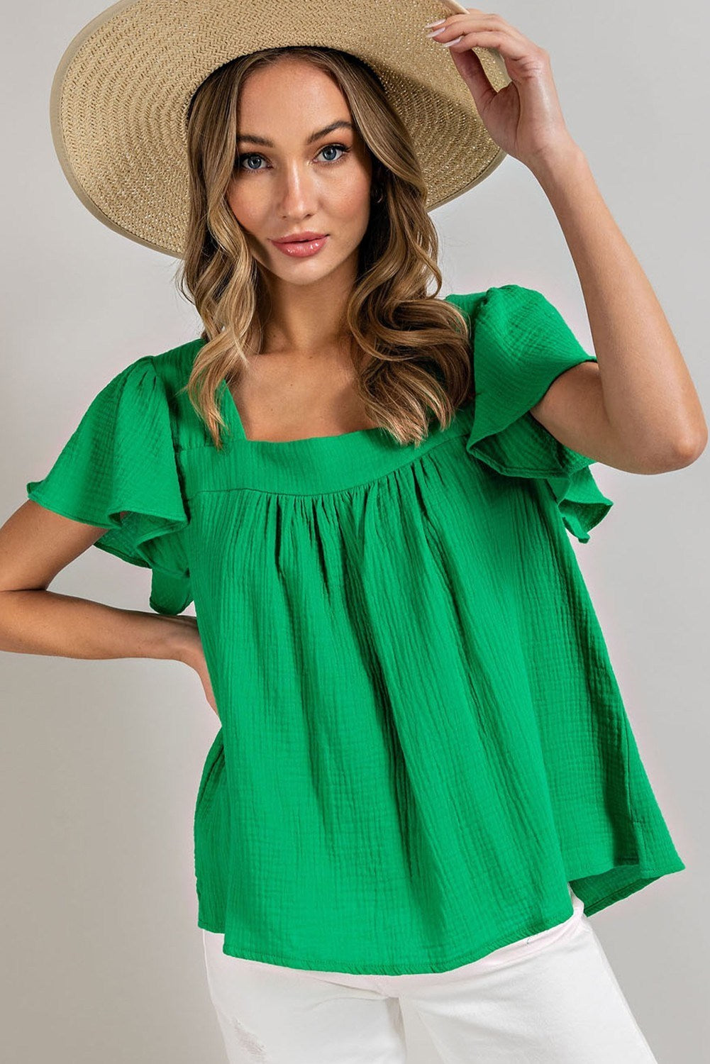 Blouse with Short Sleeves - Kelly Green