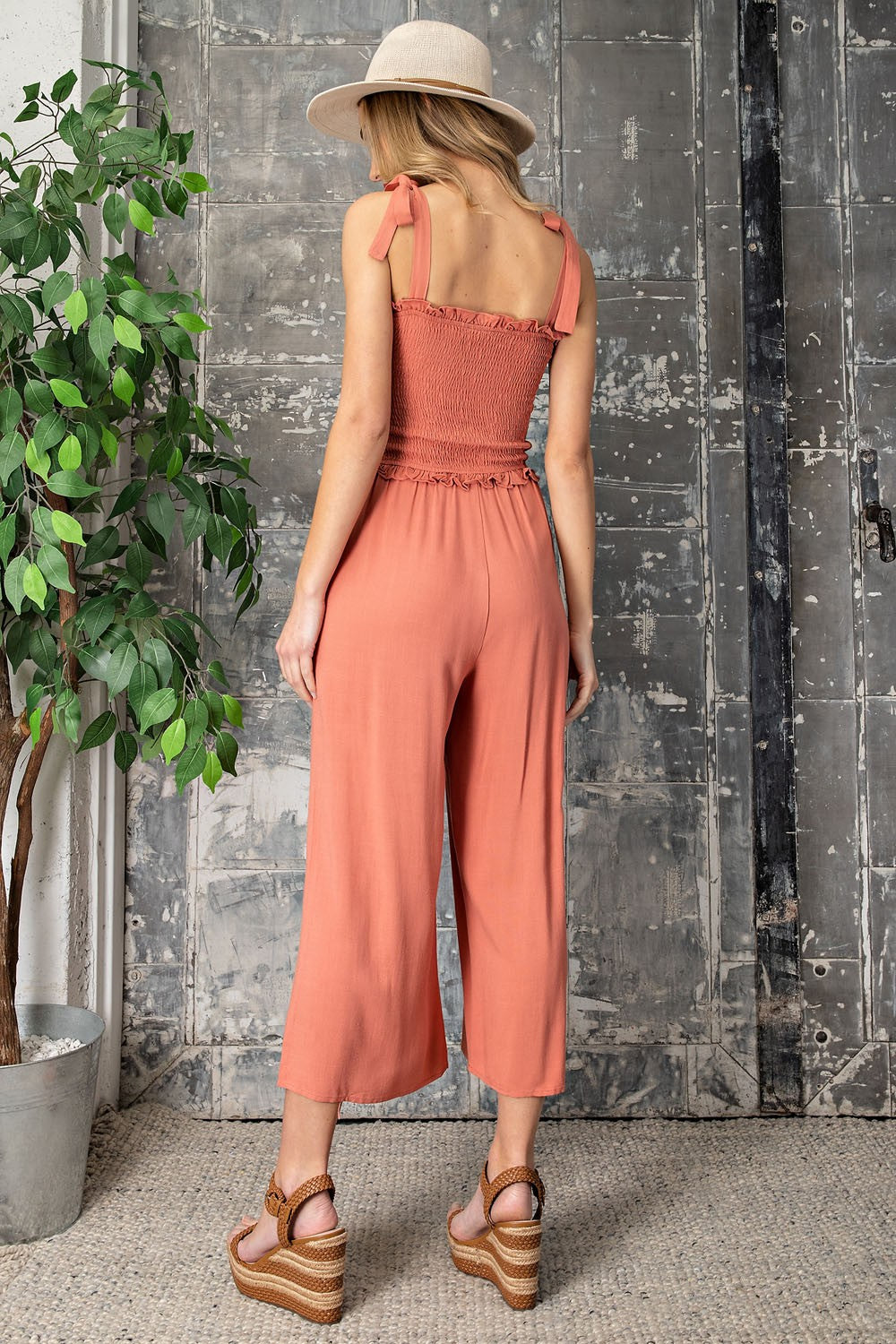 Smocked Babydoll Jumpsuit - Maple