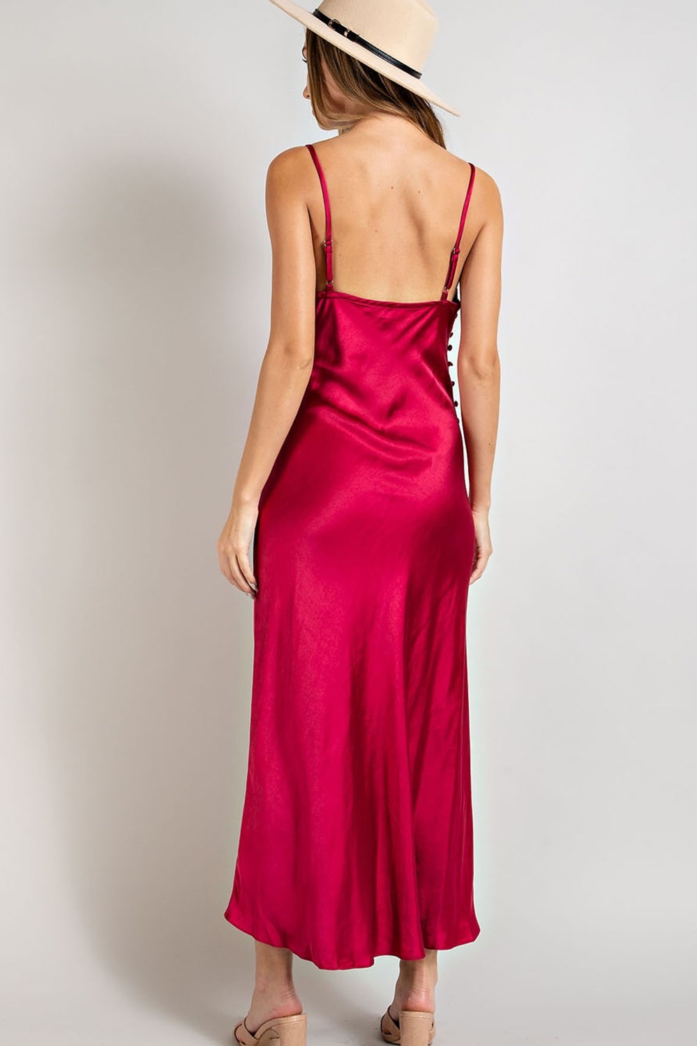 Red Satin Midi Dress