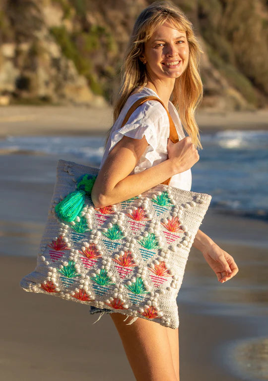 Tote Bag - Natural/Blue/Pink