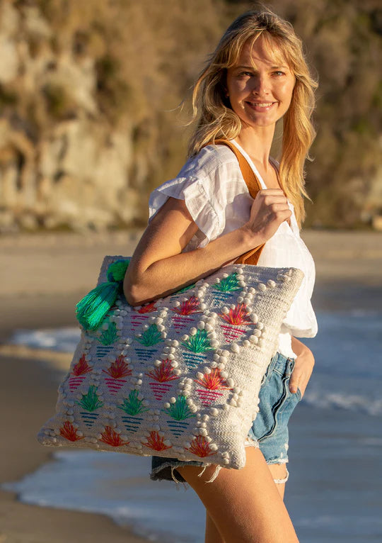 Tote Bag - Natural/Blue/Pink