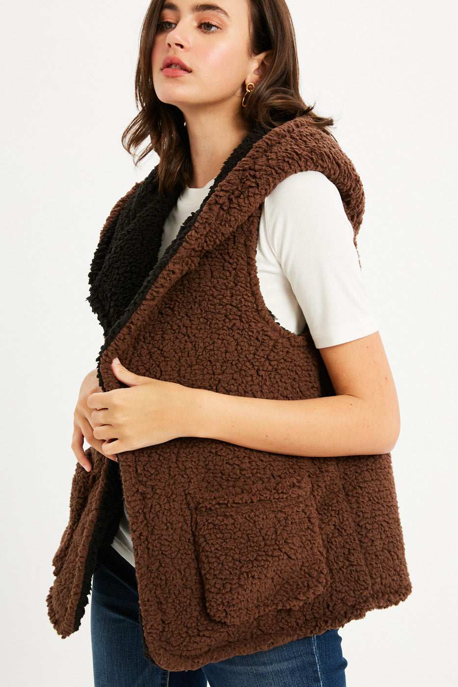 Reversible Teddy Fluffy Vest with Hoodie