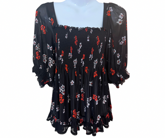 Black Floral Babydoll Top