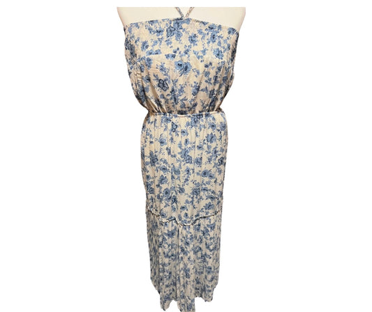 Blue & Cream Floral Print Maxi Dress