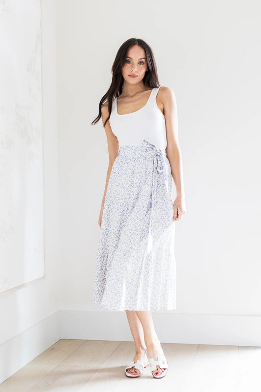Blue Floral Wrap Skirt