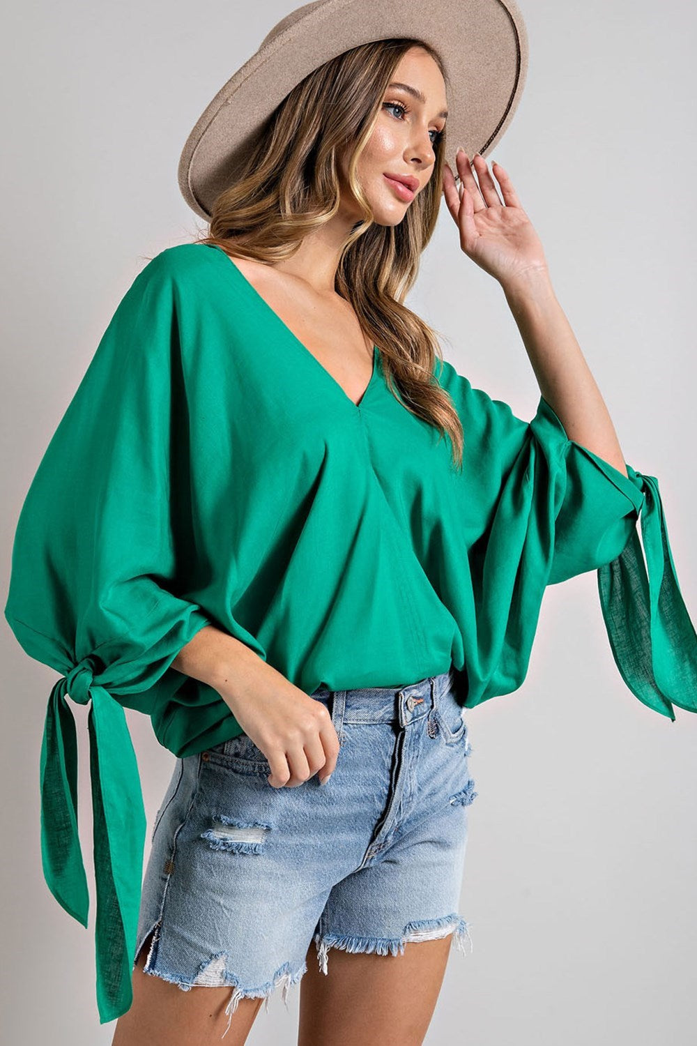 Blouse With Sleeve Ties - Kelly Green