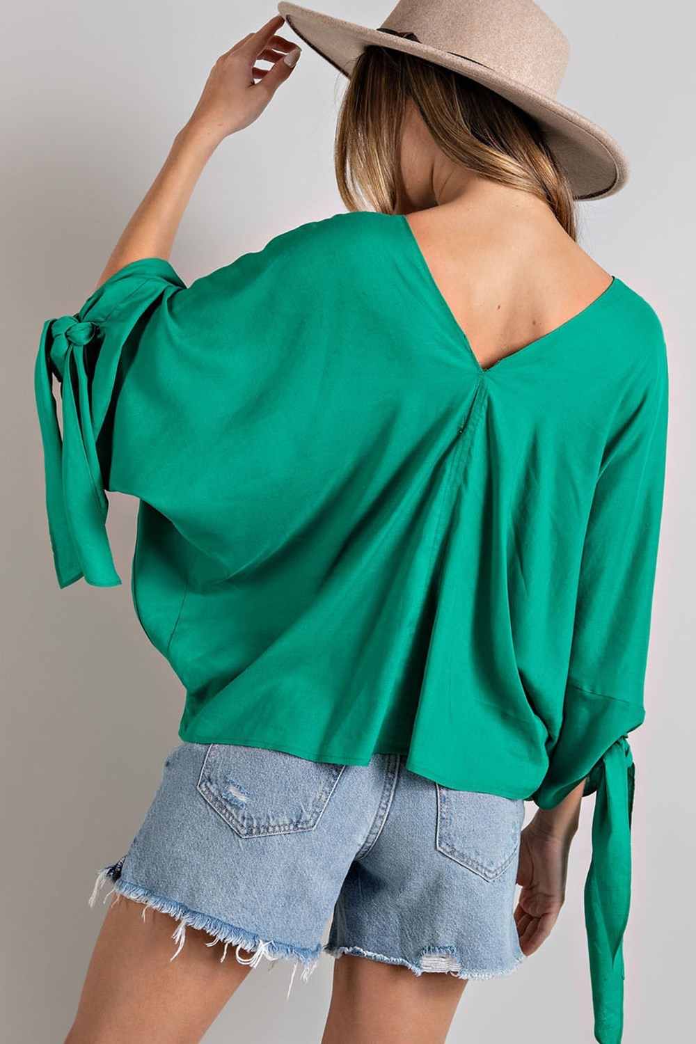 Blouse With Sleeve Ties - Kelly Green