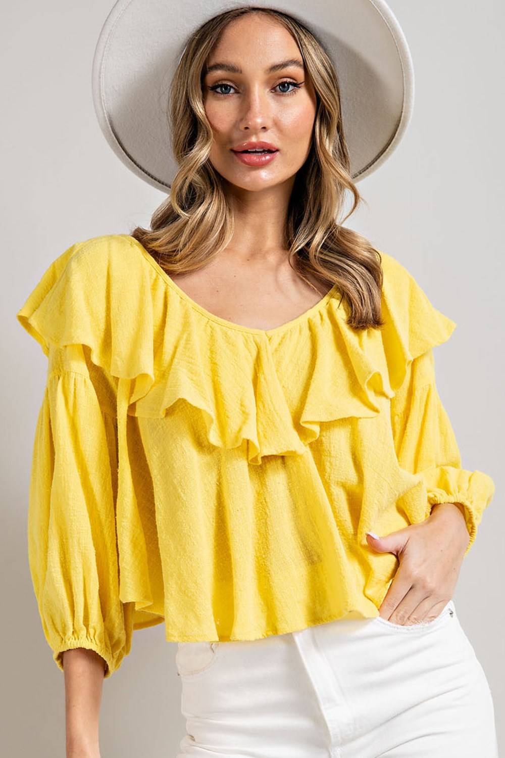 Blouse with Ruffles - Banana