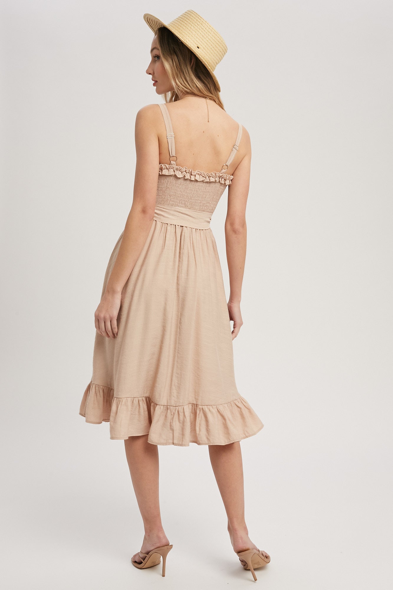 Midi Dress in Latte Color With Ruffles