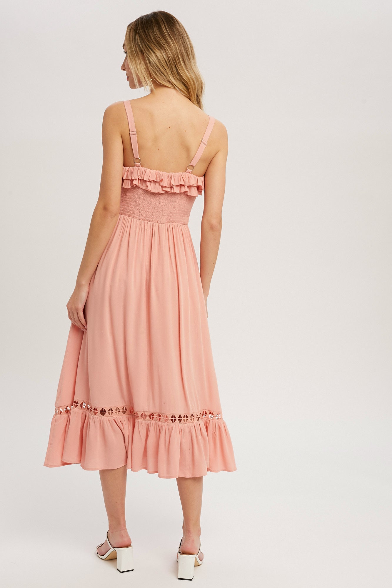 Midi Dress in Rose Color with Smocking